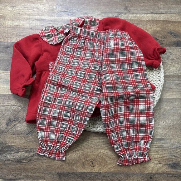 Vintage Little Lindsey Red Plaid Baby Outfit Bow Accents 12 Months Top & Pants - Picture 3 of 7